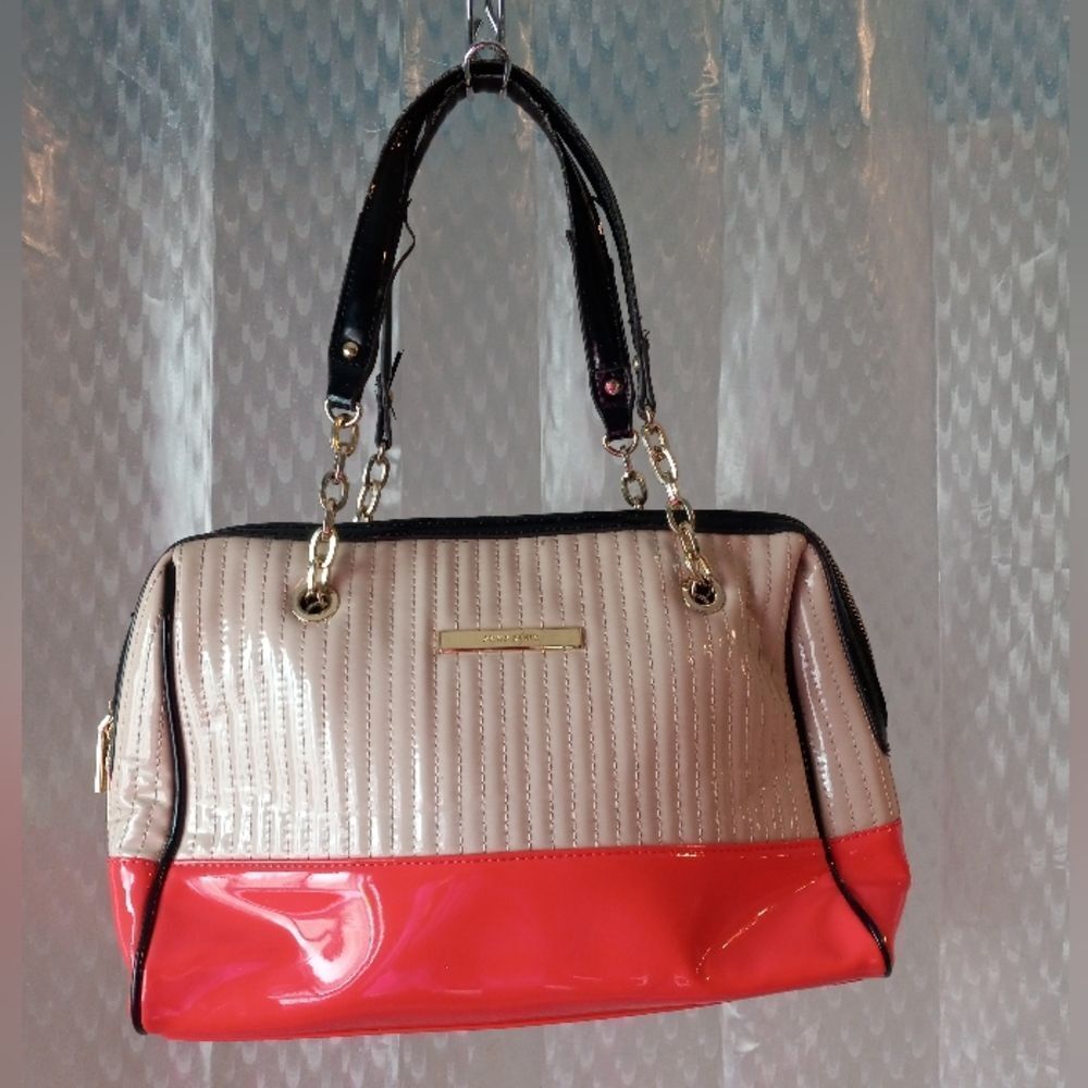 Anne Klein Quilted Handbag Beige & Coral